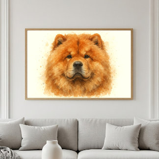 Poster Portrait d'aquarelle Fluffy Chow Chow