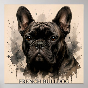 Poster Portrait d'art de chien compagnon mignon Bouledogu