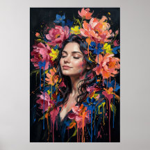 Portrait d'art floral goutte à goutte Femme vibran