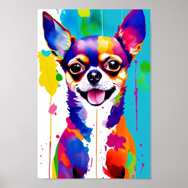 Poster Portrait d'Art numérique coloré, Chihuahua Chien m (Devant)