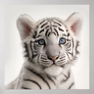 Poster Portrait de bébé tigre blanc de Sibérie mignon 1