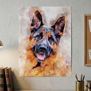 Poster Portrait de Berger Allemand à l'aquarelle
