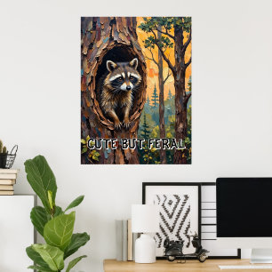 Poster Portrait de bois : Raccoon dans un nid d'oiseaux