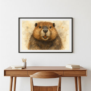 Poster Portrait de castor d'aquarelle Whimsical