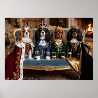 Poster Portrait de Cavalier Spaniels Couronnés sur un Can
