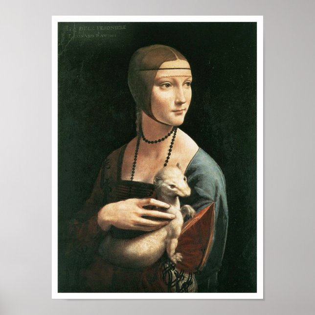 Poster Portrait de Cecilia Gallerani, dame avec une mine (Devant)