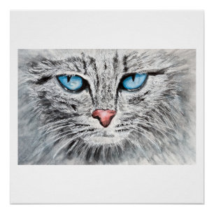 Poster Portrait de chat aux yeux bleus envoûtants