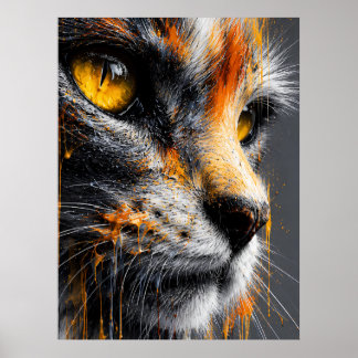 Poster Portrait de chat d'art élégant vibrant orange et g