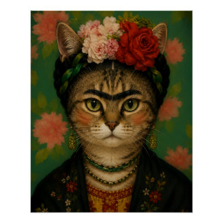 Poster Portrait de chat de Frida Kahlo, impression d'art 