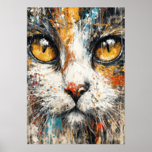 Poster Portrait de chat expressionniste abstrait d'animal