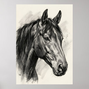 Poster Portrait de Cheval Dessin au Fusain Réaliste Éques