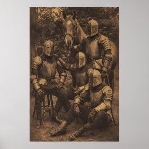 Poster Portrait de chevalier et de cheval gothique médiév