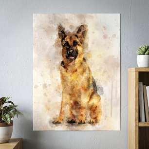 Poster Portrait de chien berger allemand en aquarelle Art