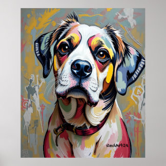 Poster Portrait de chien coloré – Art animalier abstrait