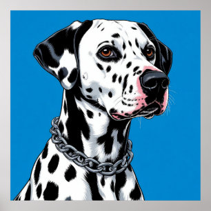 Poster Portrait de chien dalmate sur fond bleu