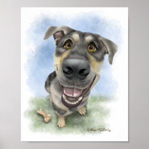 Poster Portrait de chien de dessin animé heureux
