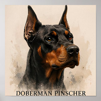 Poster Portrait de chien de garde Doberman Pinscher