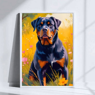 Poster Portrait de chien Rottweiler peinture aquarelle