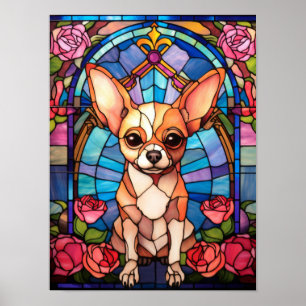 Poster Portrait de Chihuahua Rose Rose en Verre Cathédral