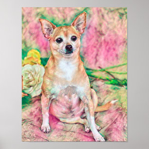 Poster Portrait de Chihuahua vert rose pâle