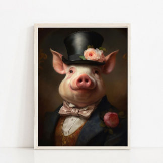 Poster Portrait de cochon vintage époustouflant, Impressi