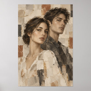 Poster Portrait de couple contemporain abstrait neutre po