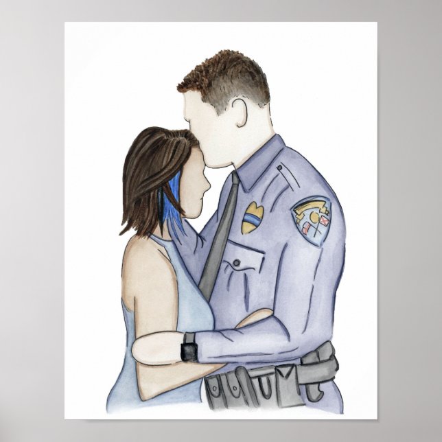 Poster Portrait de couple Imprimé - Police Agent et femme (Devant)