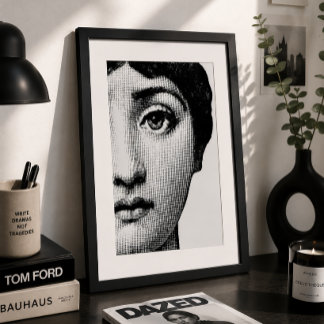 Poster Portrait de demi-visage minimaliste noir et blanc