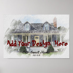 Poster Portrait de dessin maison personnalisé à partir