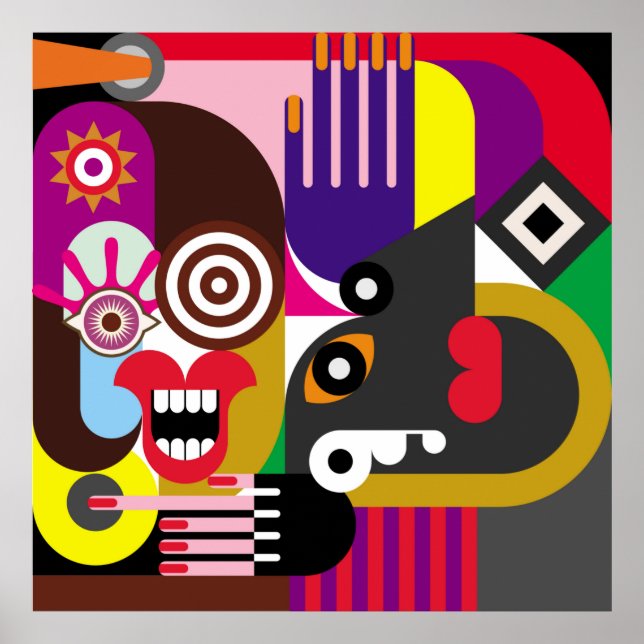 Poster Portrait de deux femmes - illustration couleur. Fe (Devant)