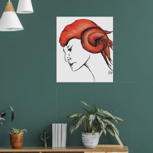 Poster Portrait de femme aux cheveux orange mandarine Pop