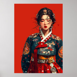 Poster Portrait de femme coréenne moderne en Hanbok