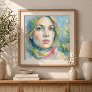 Poster Portrait de femme dans un style aquarelle doux