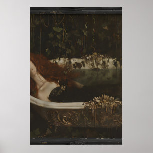 Poster Portrait de femme dans une baignoire, peinture de