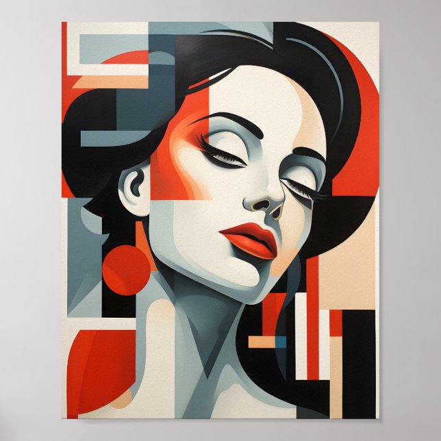 Poster Portrait de femme de l'art géométrique Abstrait (Devant)