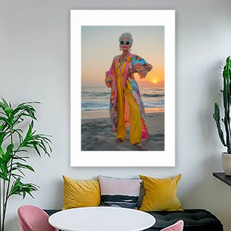 Poster Portrait de femme flamboyante au bord de la mer
