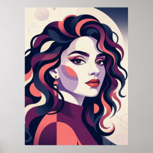 Poster Portrait de femme géométrique moderne