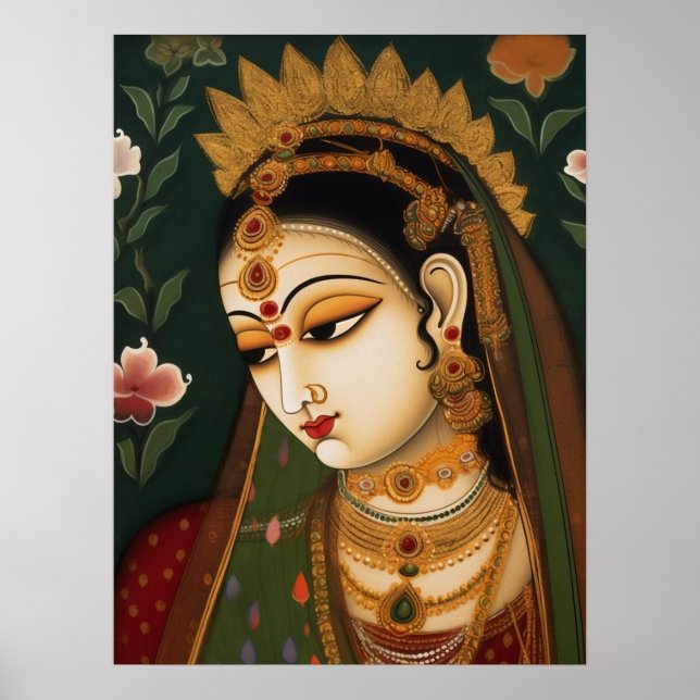 Poster Portrait de femme indienne vintage Pichwai Peintur (Devant)