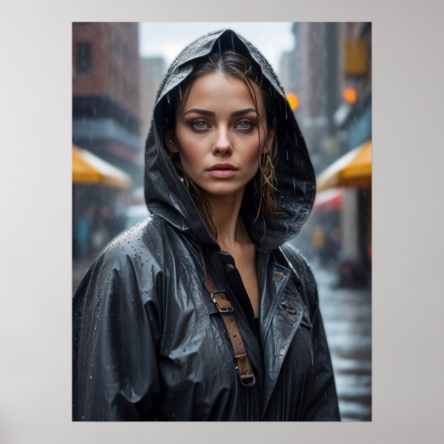 Poster Portrait de femme portant un imperméable debout da (Devant)