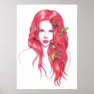 Poster Portrait de femme rousse art de fantasy surréalist