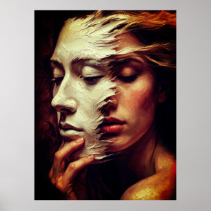Poster Portrait de femme surréaliste avec masque peint