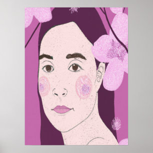 Poster Portrait de fille florale rose