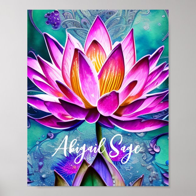 Poster Portrait de fleur de Lotus rose étonnant personnal (Devant)
