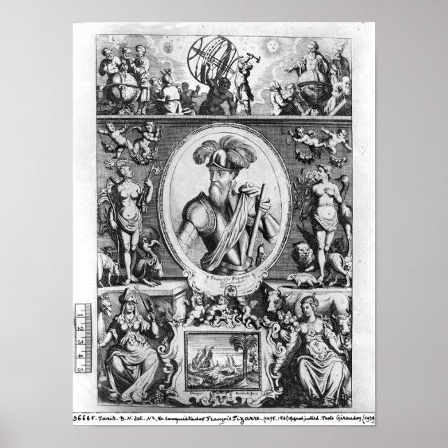 Poster Portrait de Francisco Pizarro avec allégorie (Devant)