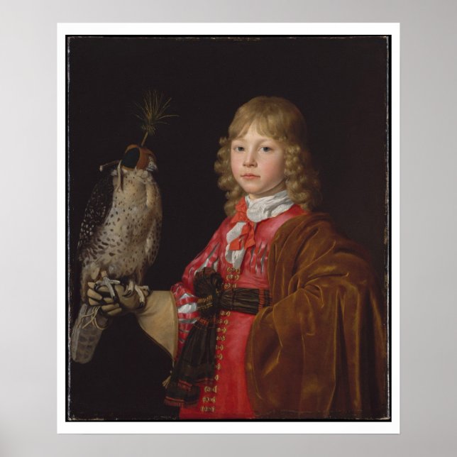 Poster Portrait de garçon avec faucon (Devant)
