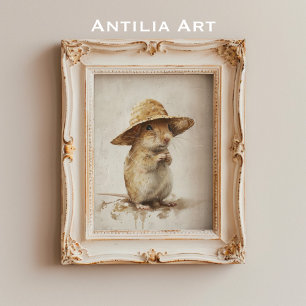 Poster Portrait de Gerbille Mongole Peinture Rat du déser