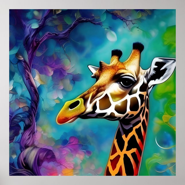 Poster Portrait de Giraffe coloré (Devant)