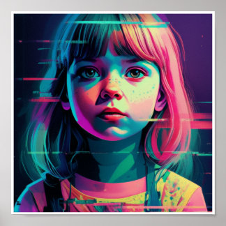 Poster Portrait de Glitch d'un jeune numérique