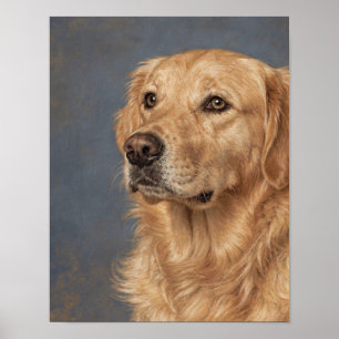 Poster Portrait de Golden Retriever en Bleu Gris et Chaud