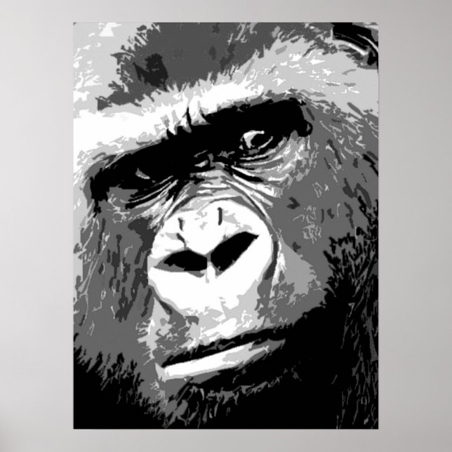 Poster Portrait de Gorilla Art Gris Noir (Devant)